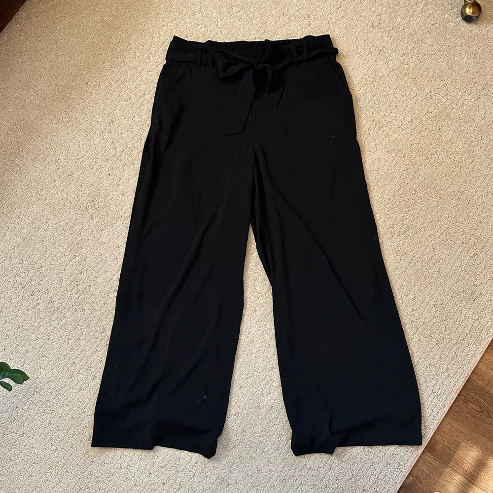 A New Day Black Flowy Wide Leg Bow tie Pants Work Size XL - Picture 2 of 5